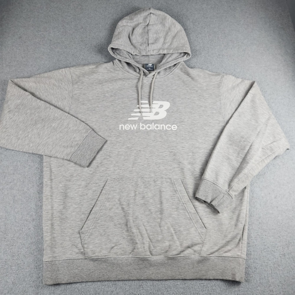 New Balance Hoodie Mens XL Gray French Terry Graphic Logo Oversized Pullover
